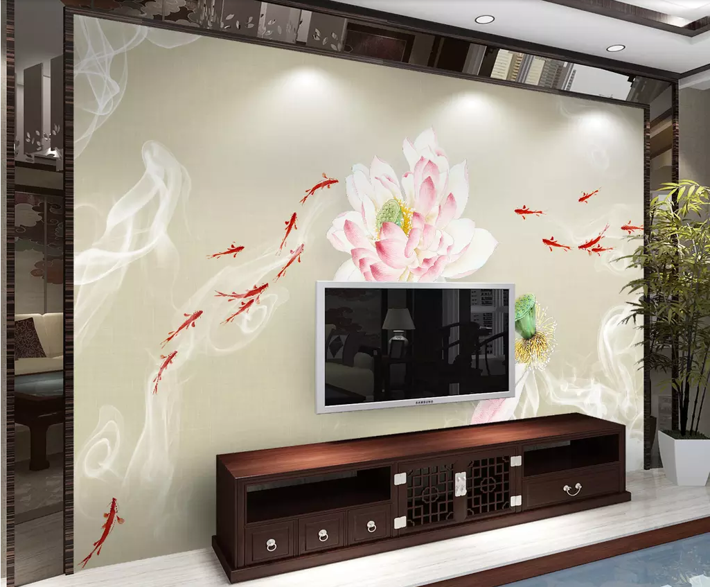 3D Lotus Goldfish WG1184 Wall Murals