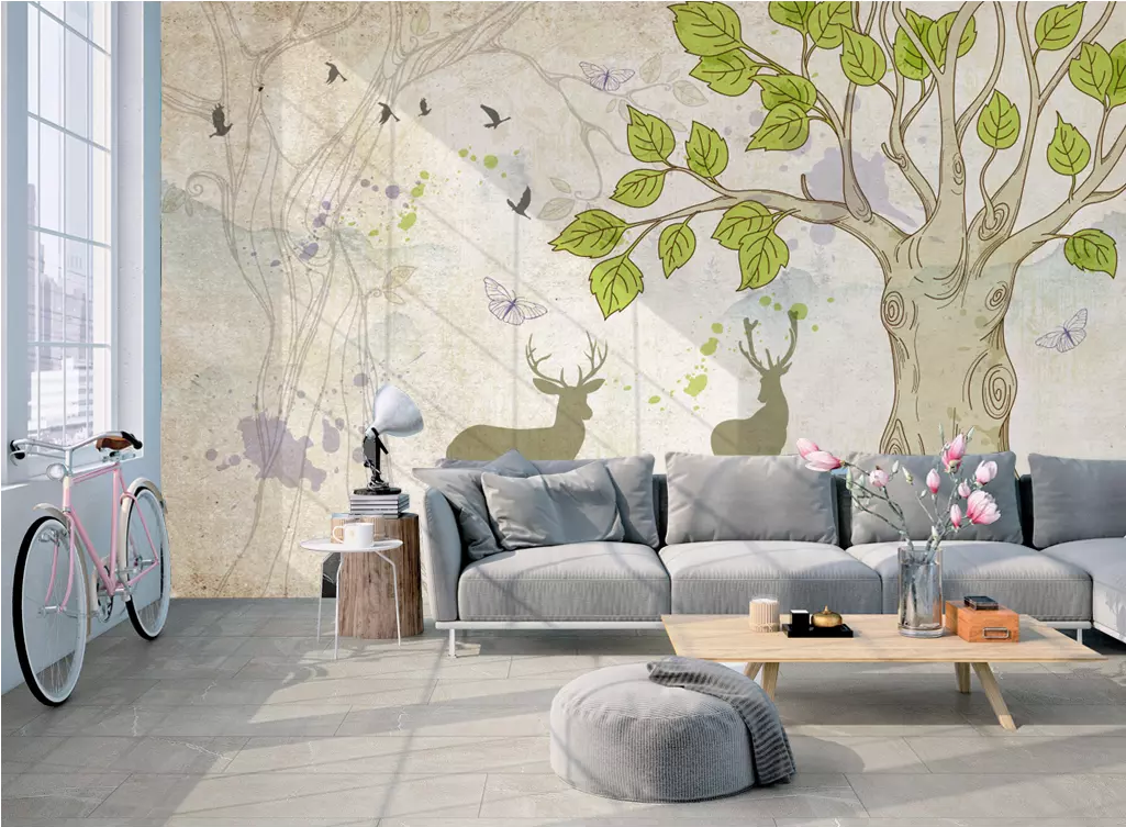 3D Big Tree Deer WG1207 Wall Murals