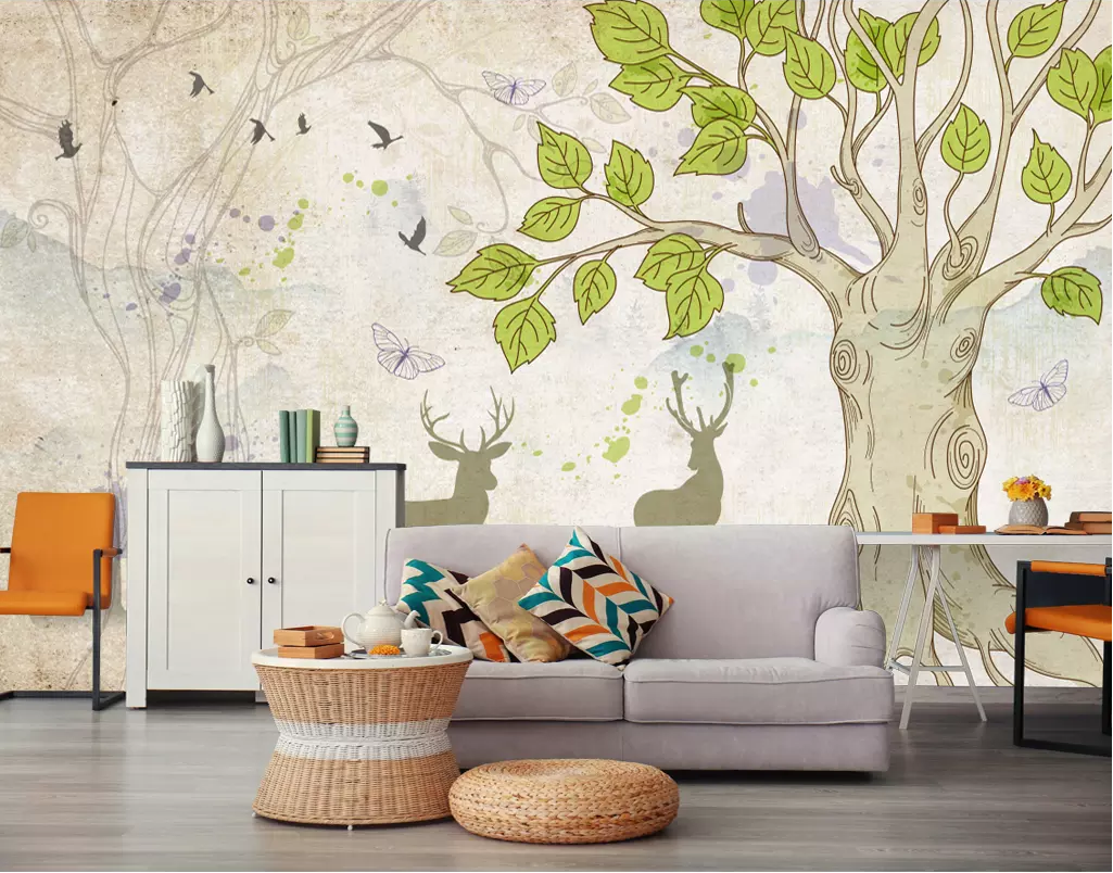 3D Big Tree Deer WG1207 Wall Murals