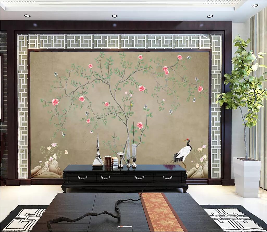 3D Stone Crane WG1244 Wall Murals