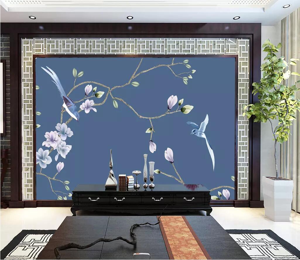 3D Flower Blue Jays WG1242 Wall Murals