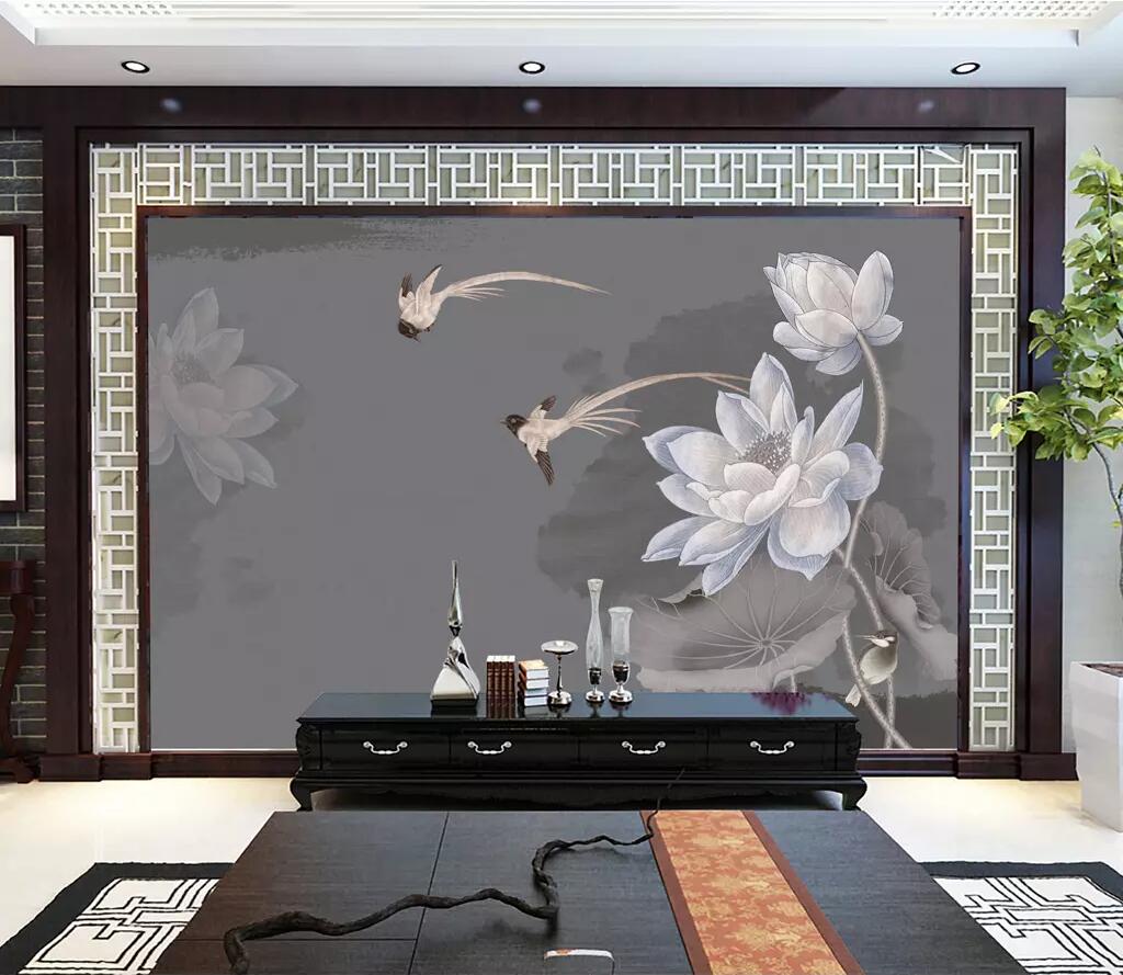 3D Lotus Magpie WG1236 Wall Murals