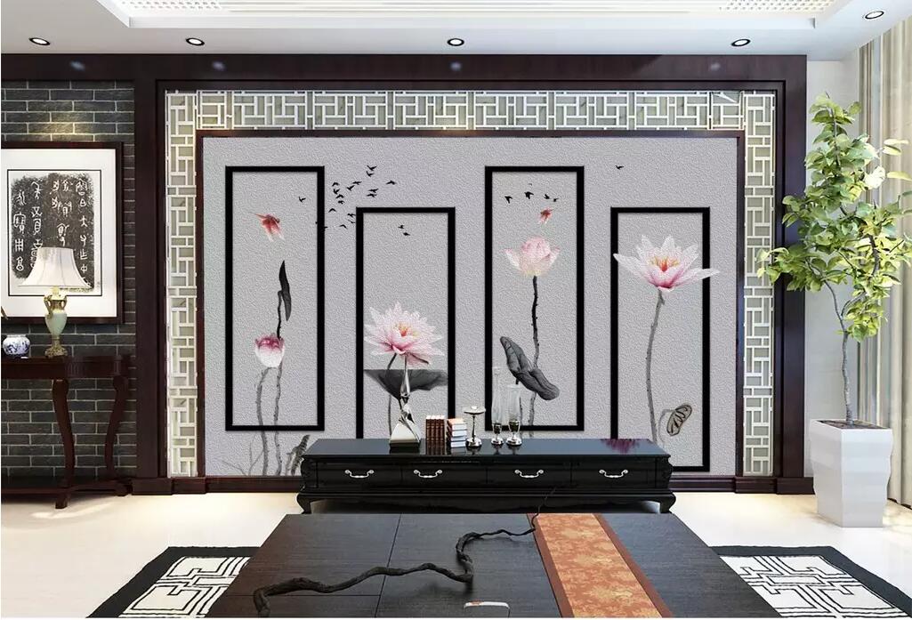 3D Ink Lotus Flower WG1235 Wall Murals