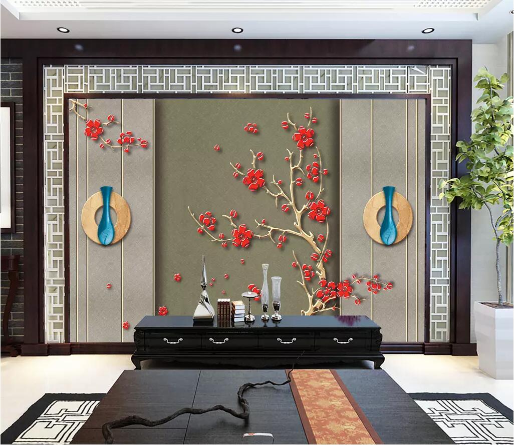 3D Red Plum Petals WG1225 Wall Murals