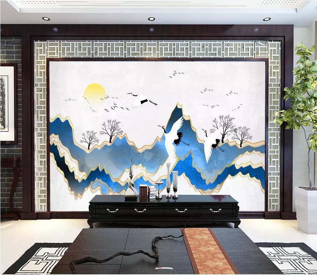 3D White Crane Fly WG1222 Wall Murals