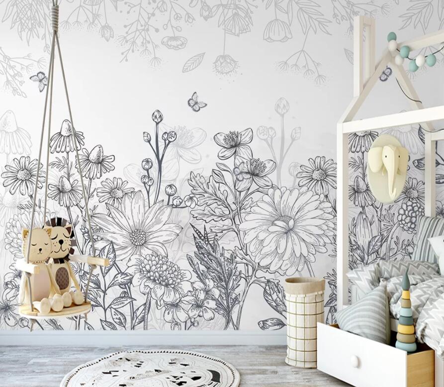 3D Sketch Flower WG1215 Wall Murals