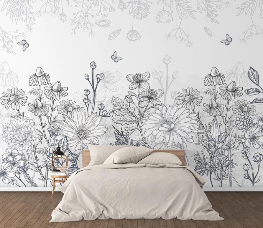 3D Sketch Flower WG1215 Wall Murals