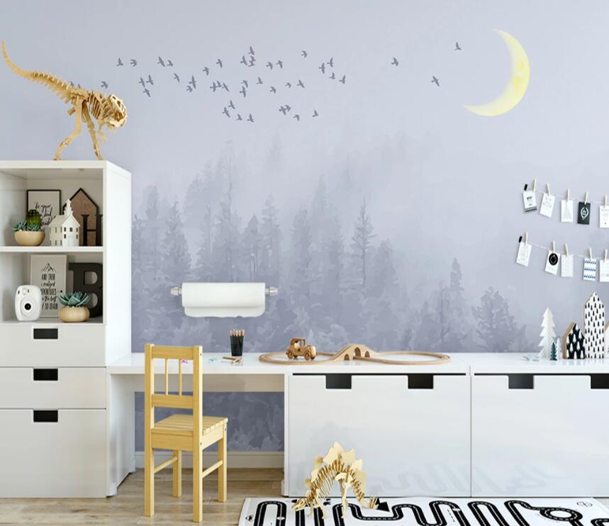 3D Forest Fog Moon WG922 Wall Murals