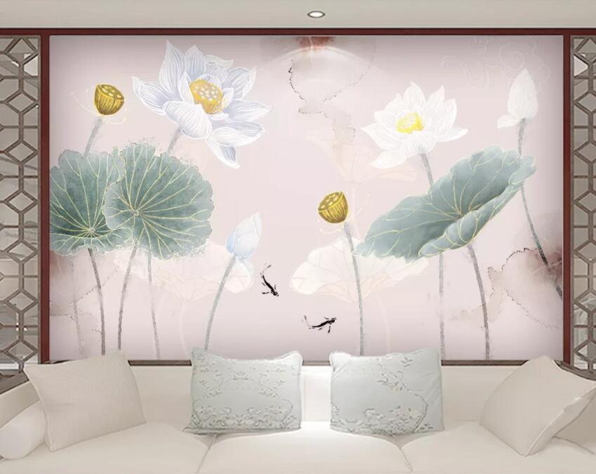 3D Lotus Goldfish 627 Wall Murals Wallpaper AJ Wallpaper 2 