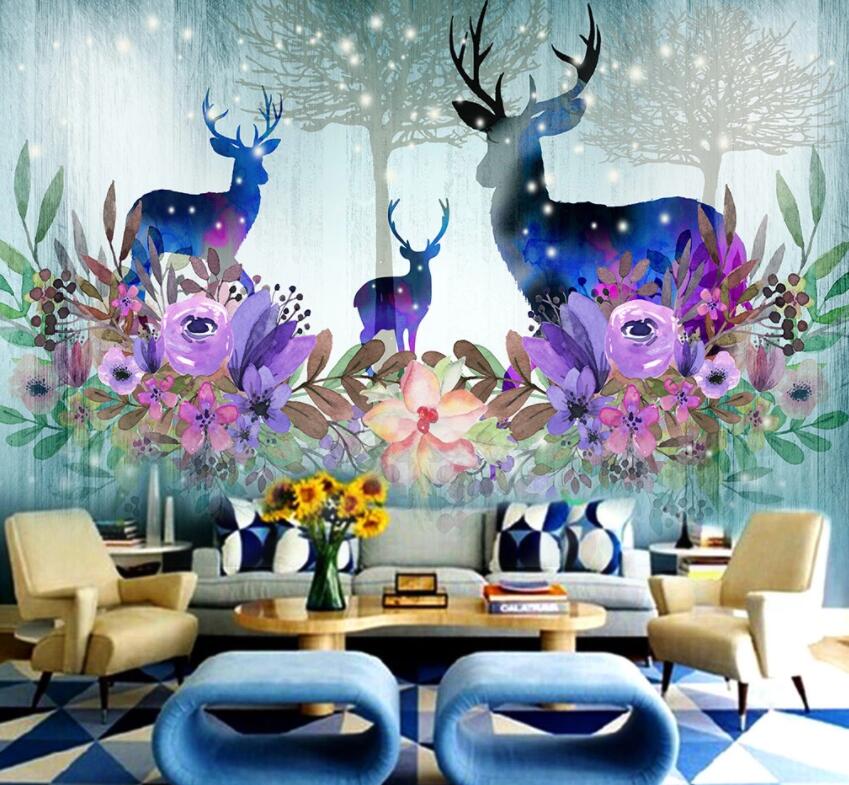 3D Elk Flowers 136 Wall Murals Wallpaper AJ Wallpaper 2 