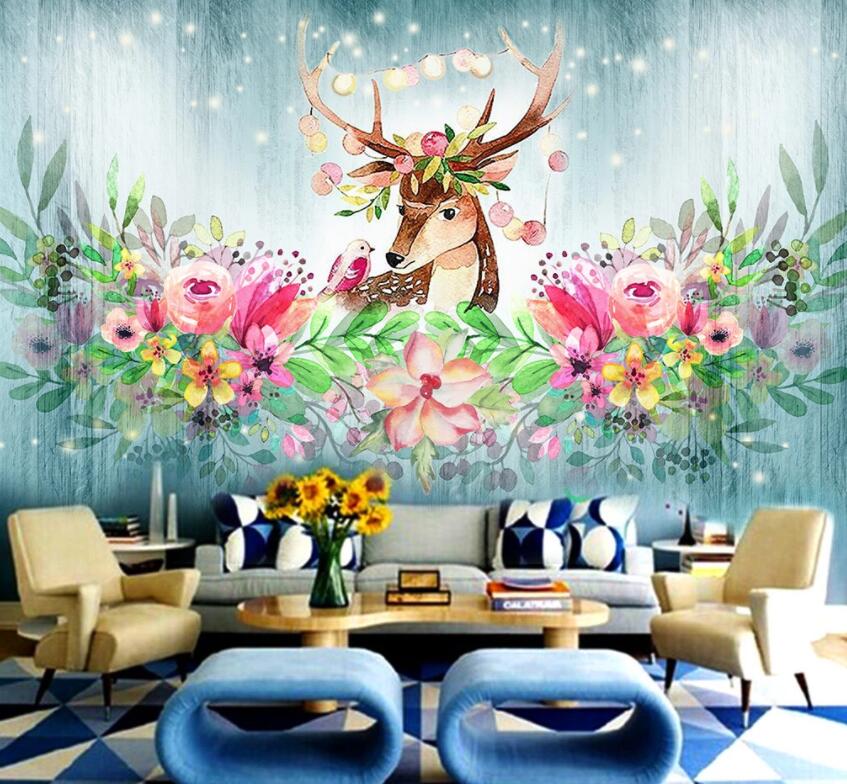 3D Elk Flowers 135 Wall Murals Wallpaper AJ Wallpaper 2 