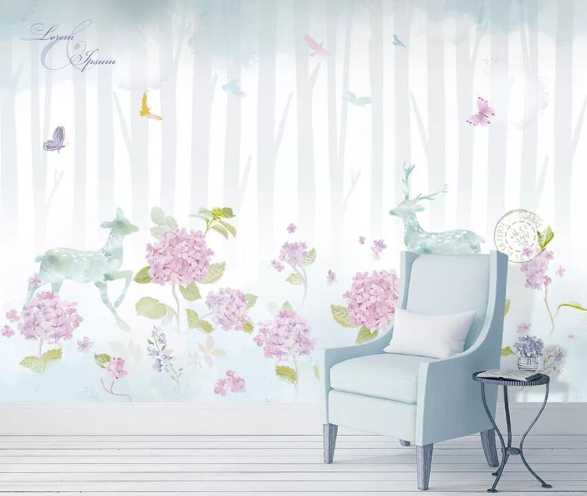 3D Flower Fawn 637 Wall Murals Wallpaper AJ Wallpaper 2 