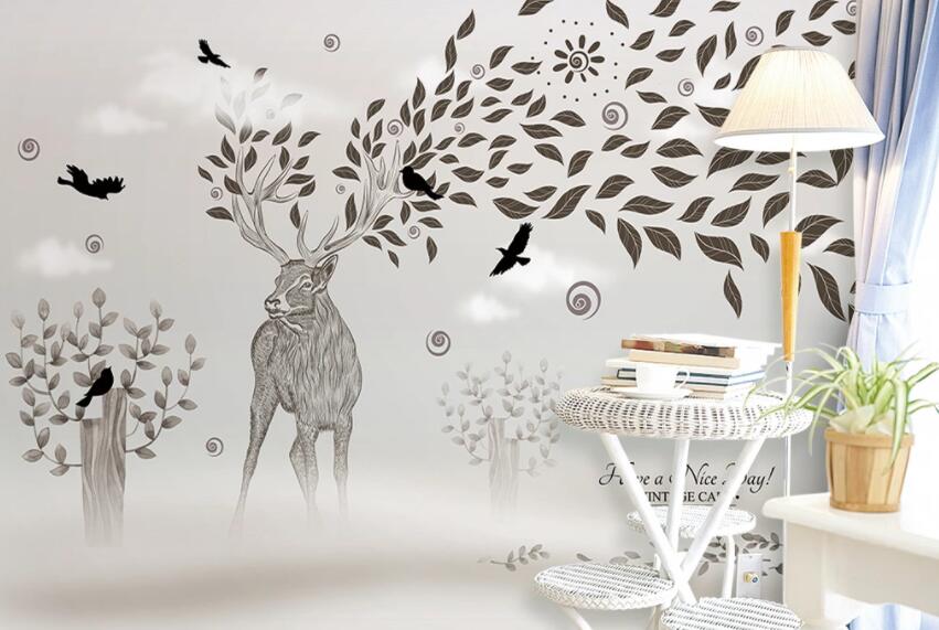 3D Elk Leaves 474 Wall Murals Wallpaper AJ Wallpaper 2 