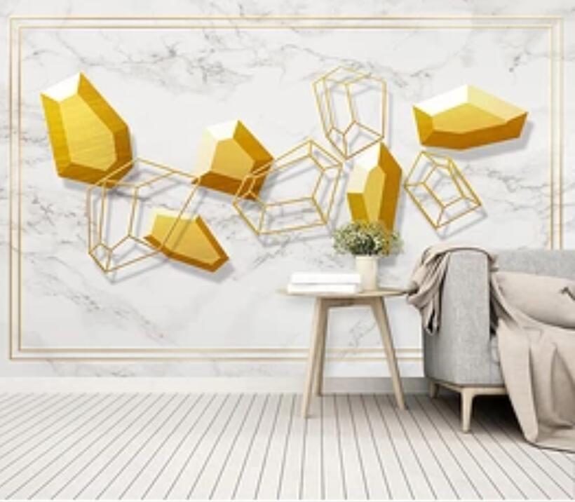 3D Golden Geometry WC91 Wall Murals Wallpaper AJ Wallpaper 2 