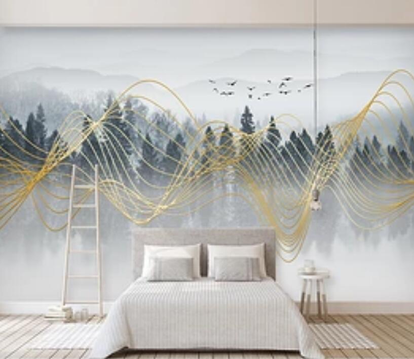 3D Golden Wave WC87 Wall Murals Wallpaper AJ Wallpaper 2 