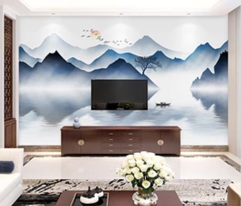 3D Reflection Boat WG879 Wall Murals