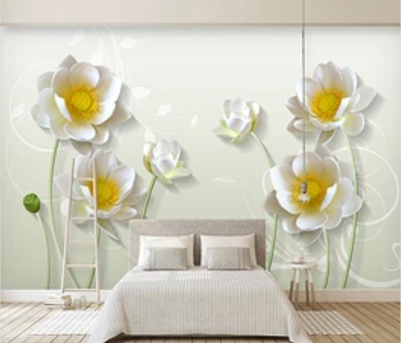 3D White Flowers 575 Wall Murals Wallpaper AJ Wallpaper 2 