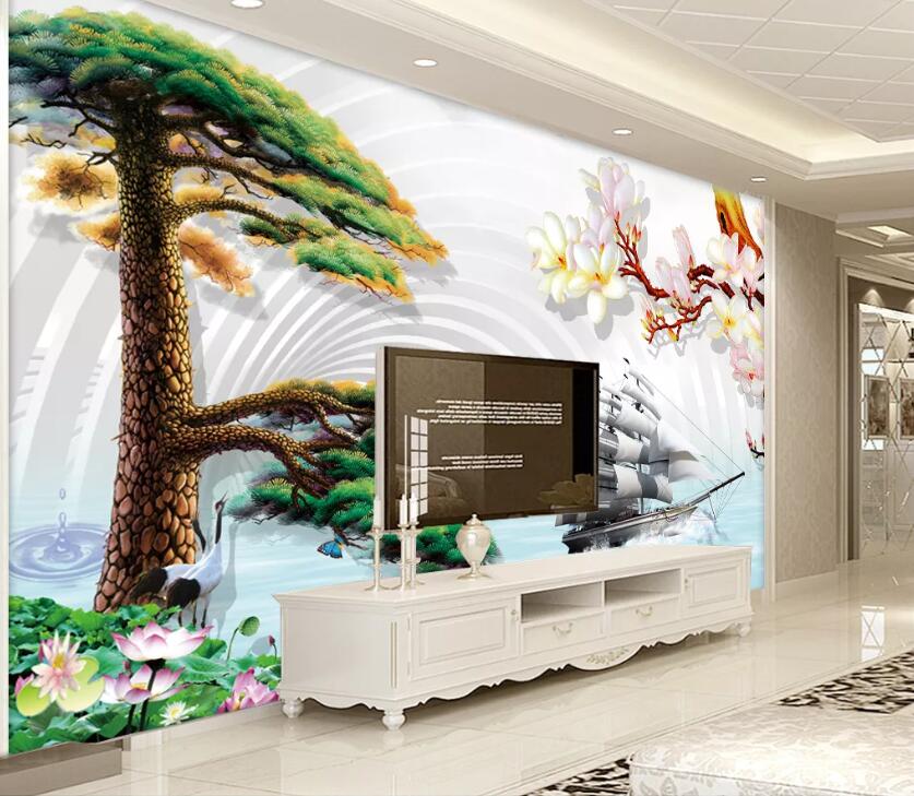 3D Lotus Boat WC2483 Wall Murals