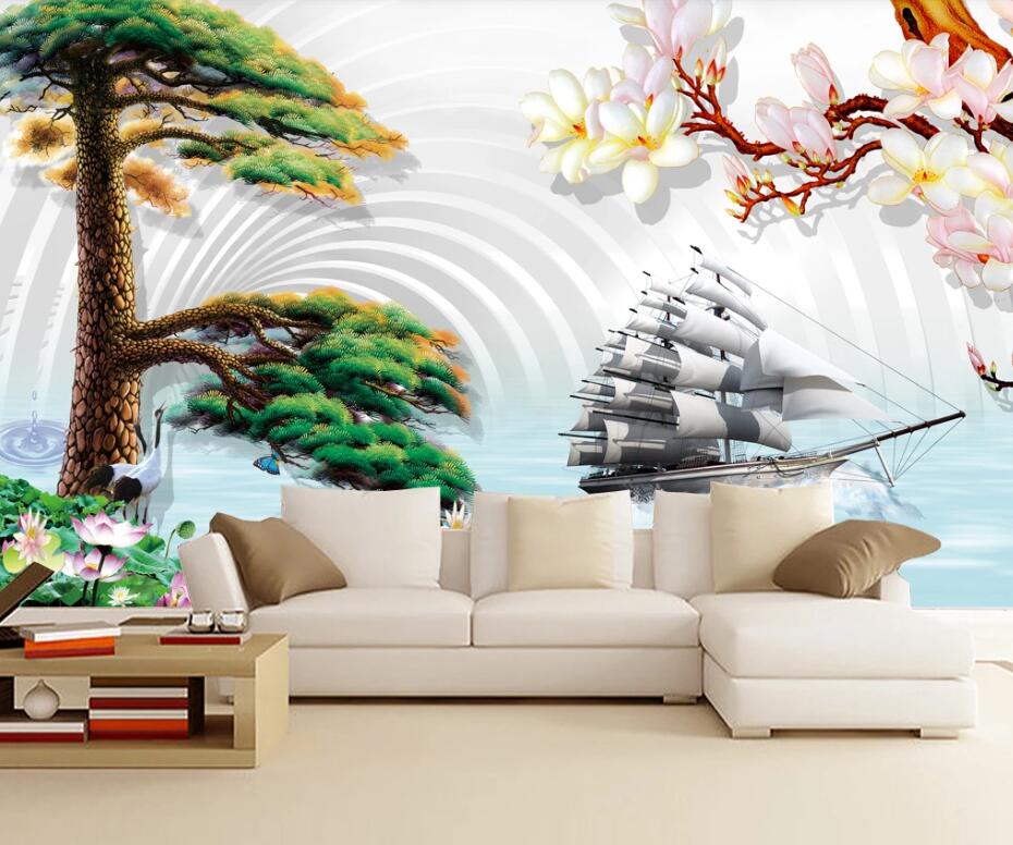 3D Lotus Boat WC2483 Wall Murals