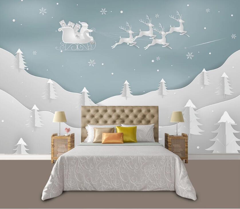 3D Deer Sleigh WC23 Wall Murals Wallpaper AJ Wallpaper 2 