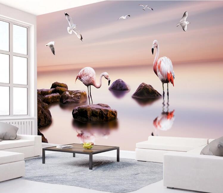 3D Flamingo Lake WC11 Wall Murals Wallpaper AJ Wallpaper 2 