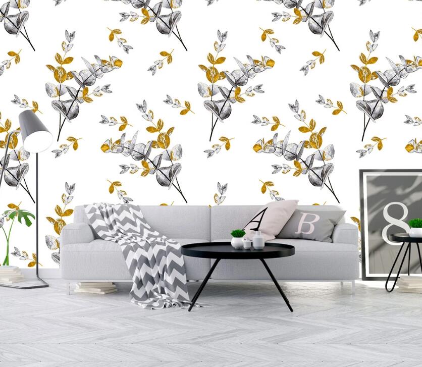 3D Golden Leaves WC22 Wall Murals Wallpaper AJ Wallpaper 2 