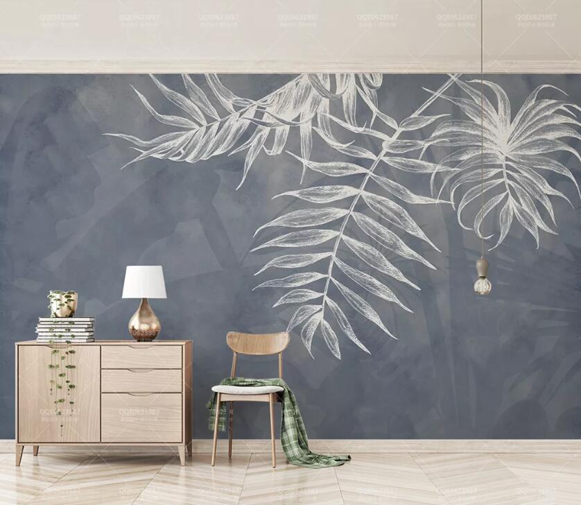 3D Chalk Leaves WC1723 Wall Murals