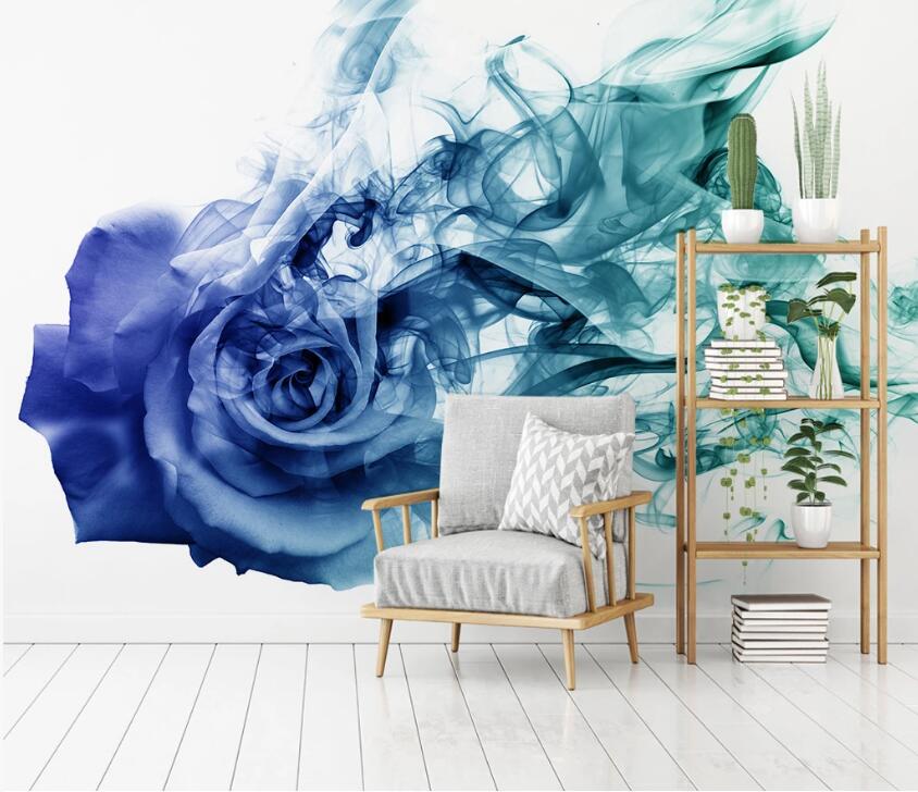 3D Blue Rose Ink WC1712 Wall Murals