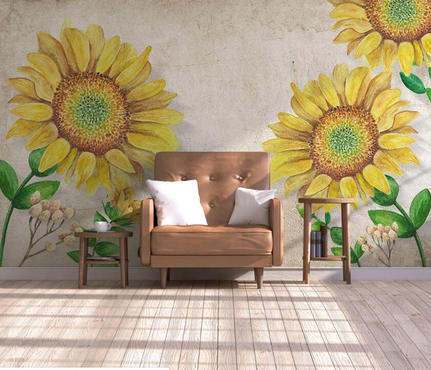 3D Sunflower Flower WC1702 Wall Murals