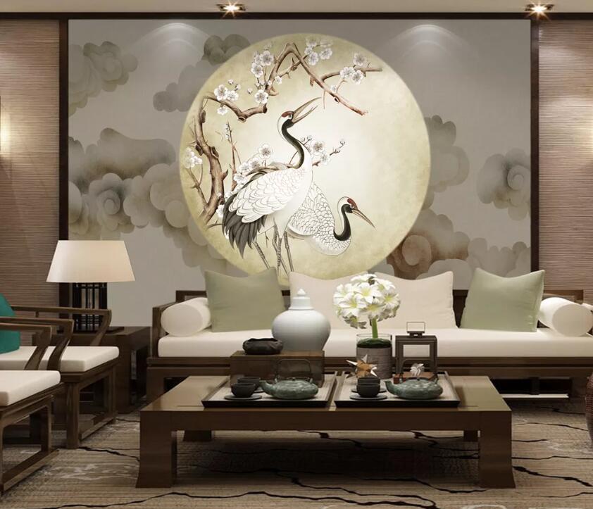 3D Moon White Crane WC1600 Wall Murals