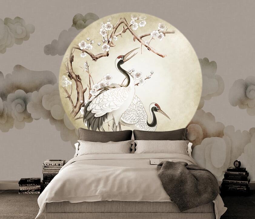 3D Moon White Crane WC1600 Wall Murals