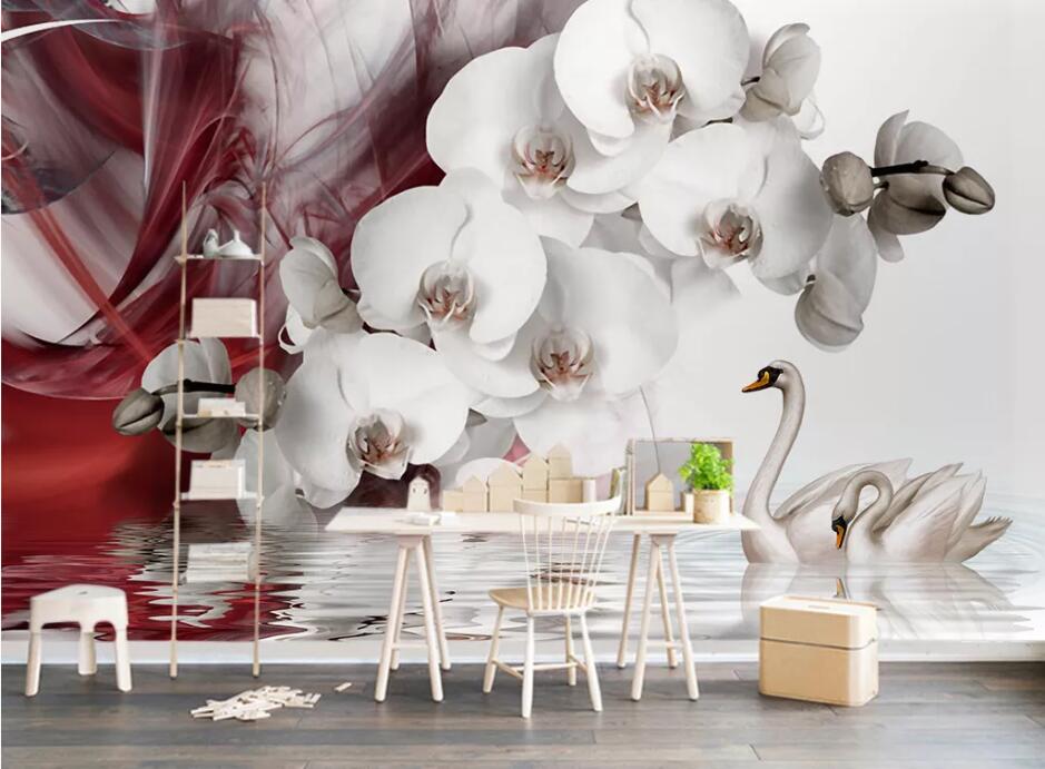 3D Flower Swan WC1407 Wall Murals