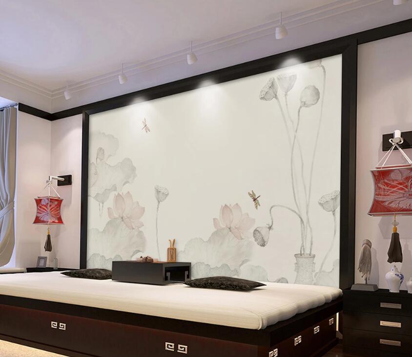 3D Dragonfly Lotus WC1362 Wall Murals