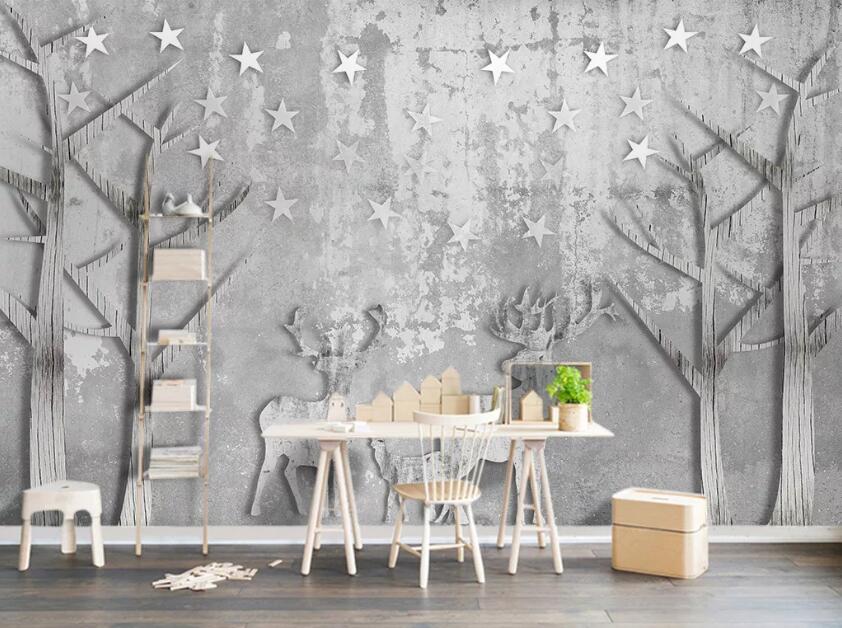 3D Star Deer Tree WC1347 Wall Murals