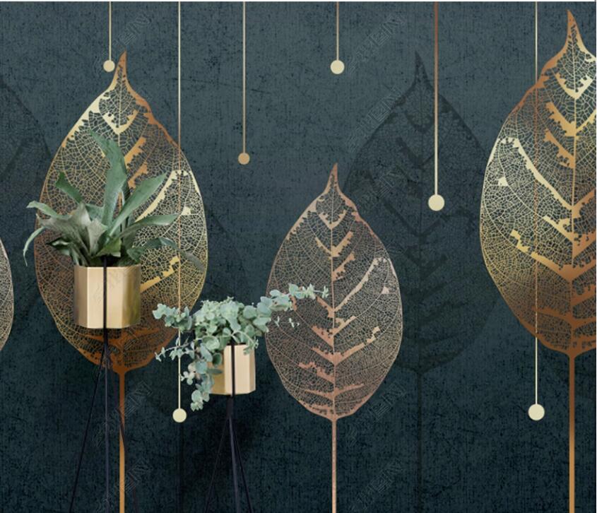 3D Golden Leaves WC25 Wall Murals Wallpaper AJ Wallpaper 2 