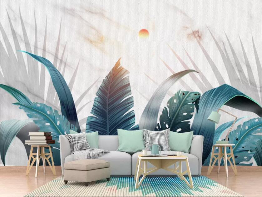 3D Green Leaf Sunset WC52 Wall Murals Wallpaper AJ Wallpaper 2 