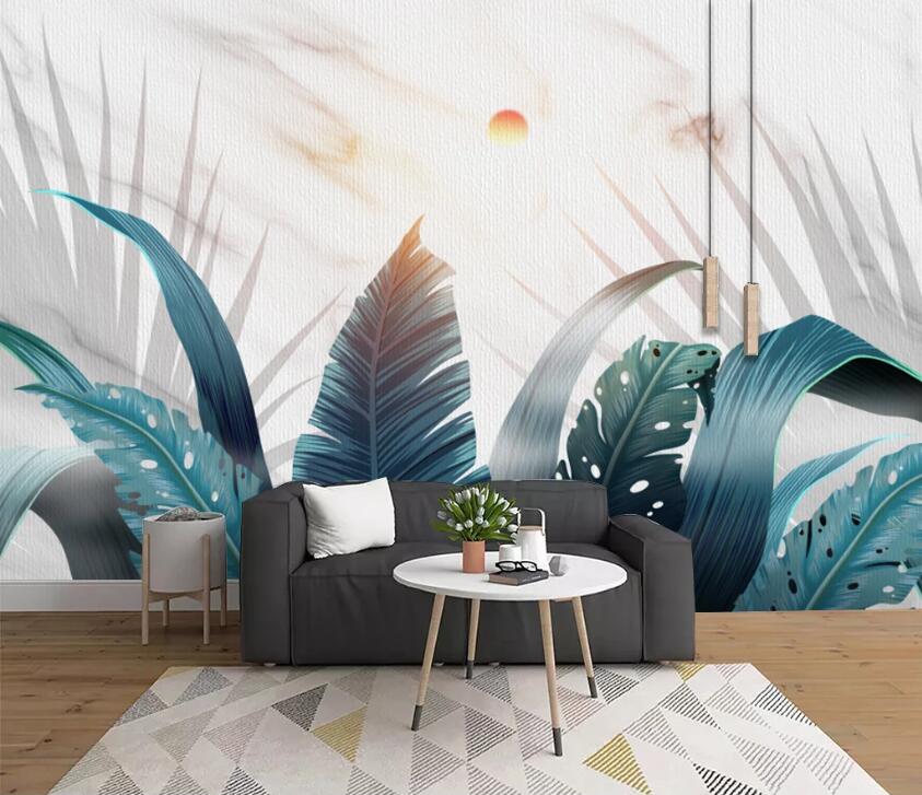 3D Green Leaf Sunset WC52 Wall Murals Wallpaper AJ Wallpaper 2 