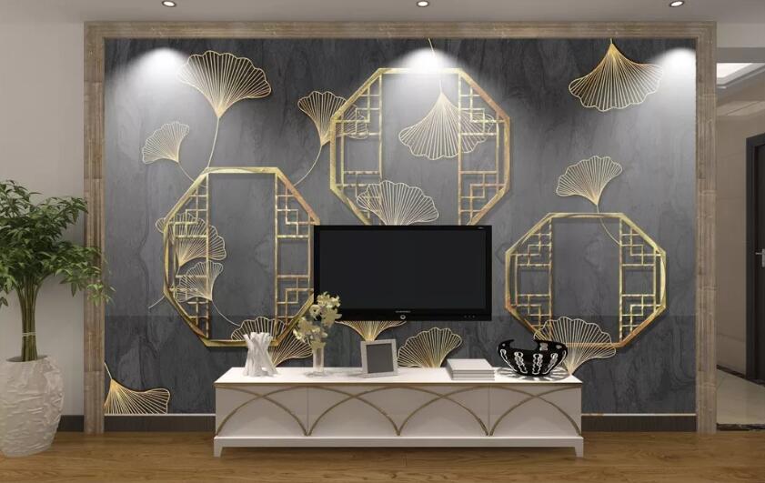 3D Golden Leaves WC80 Wall Murals Wallpaper AJ Wallpaper 2 