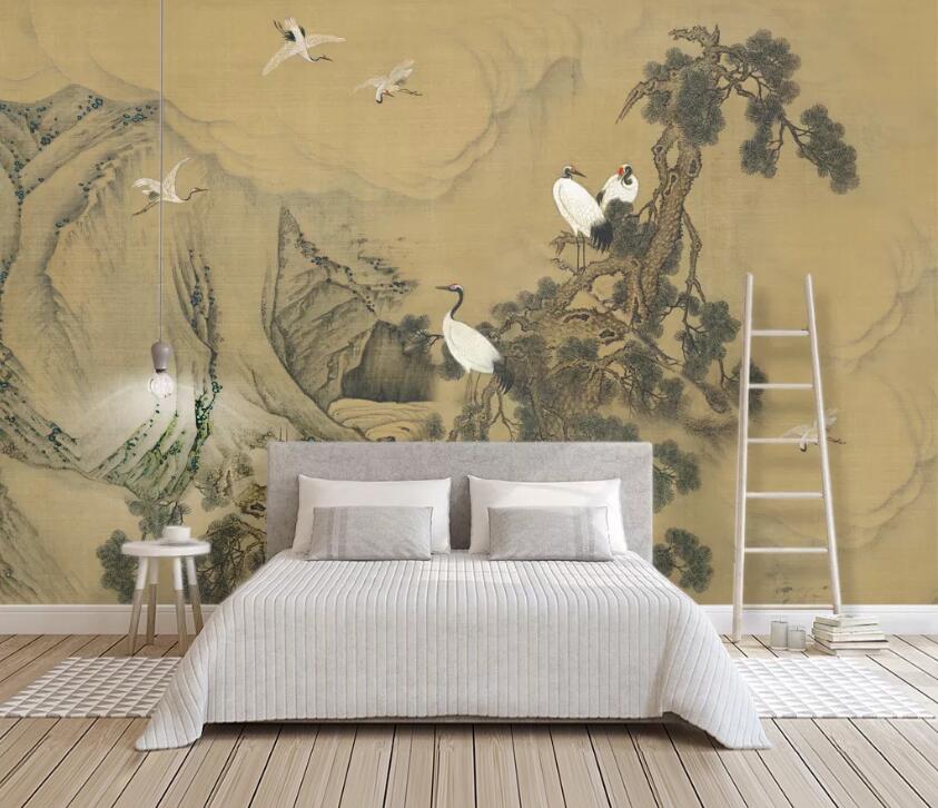 3D Tree White Crane WC2673 Wall Murals