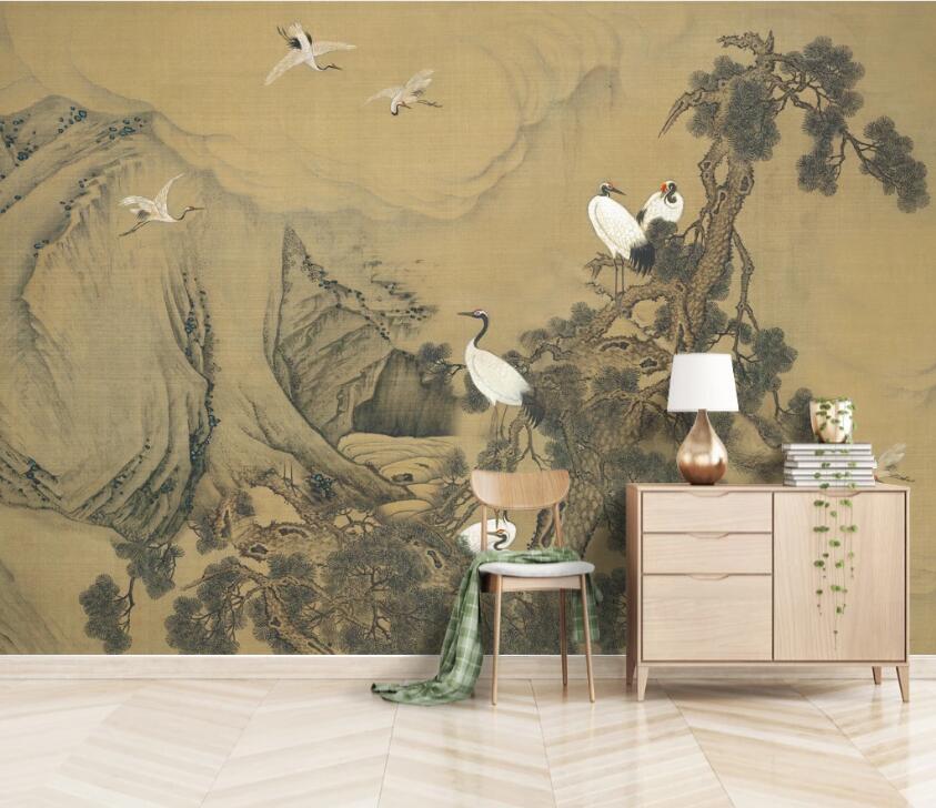 3D Tree White Crane WC2673 Wall Murals