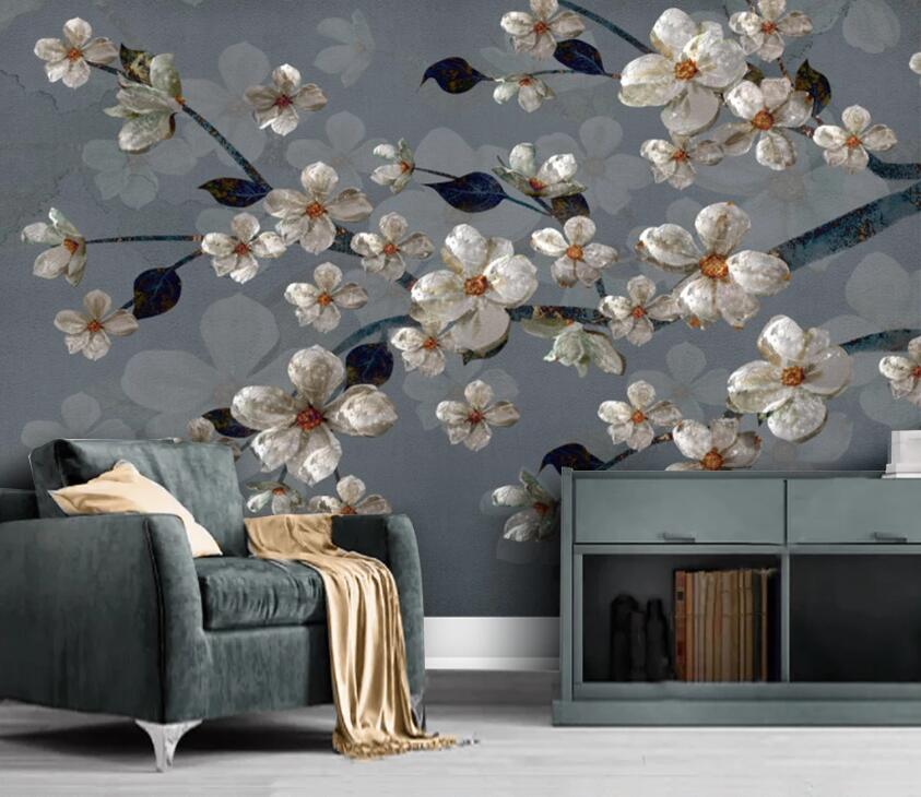 3D White Flower WC2633 Wall Murals