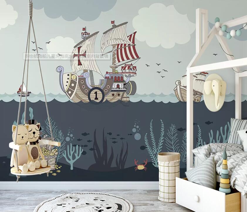 3D Sea Sailboat WC2629 Wall Murals