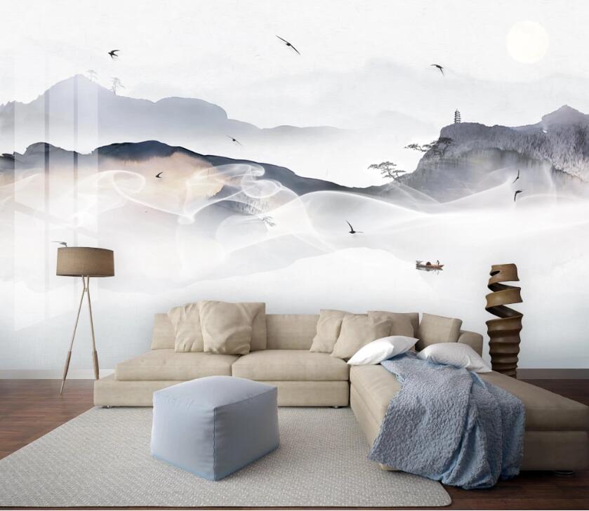 3D Sun Lake Bird WC2626 Wall Murals