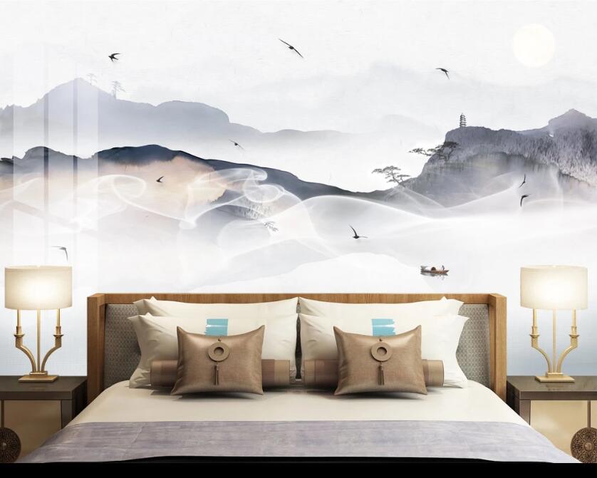 3D Sun Lake Bird WC2626 Wall Murals