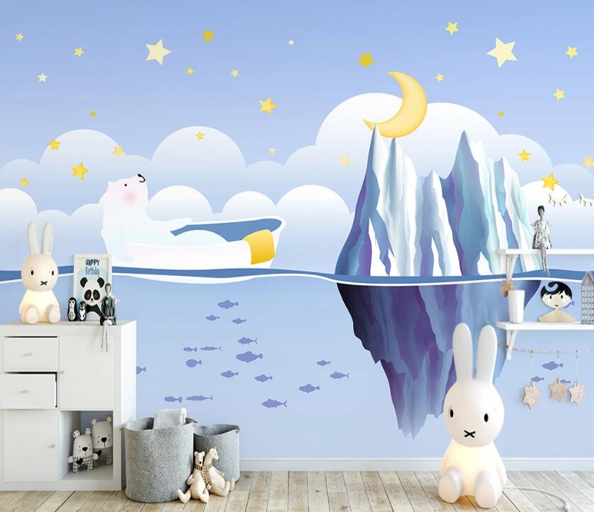 3D Moon White Bear WC2596 Wall Murals