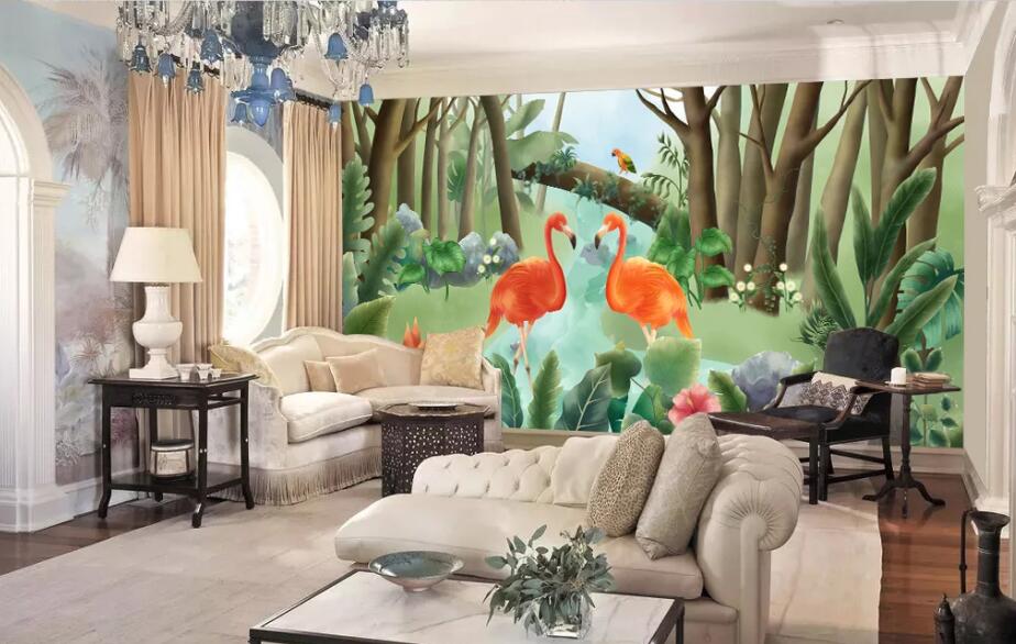 3D Flamingo Forest WC95 Wall Murals Wallpaper AJ Wallpaper 2 