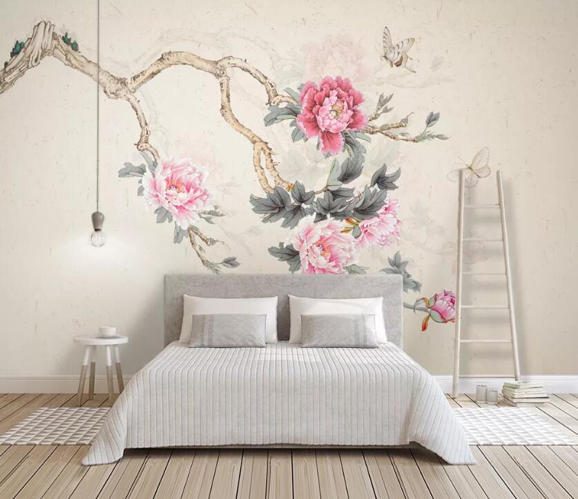 3D Butterfly Peony WC2497 Wall Murals