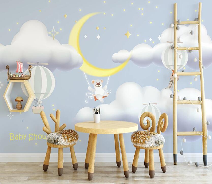 3D Moon White Cloud WC2480 Wall Murals