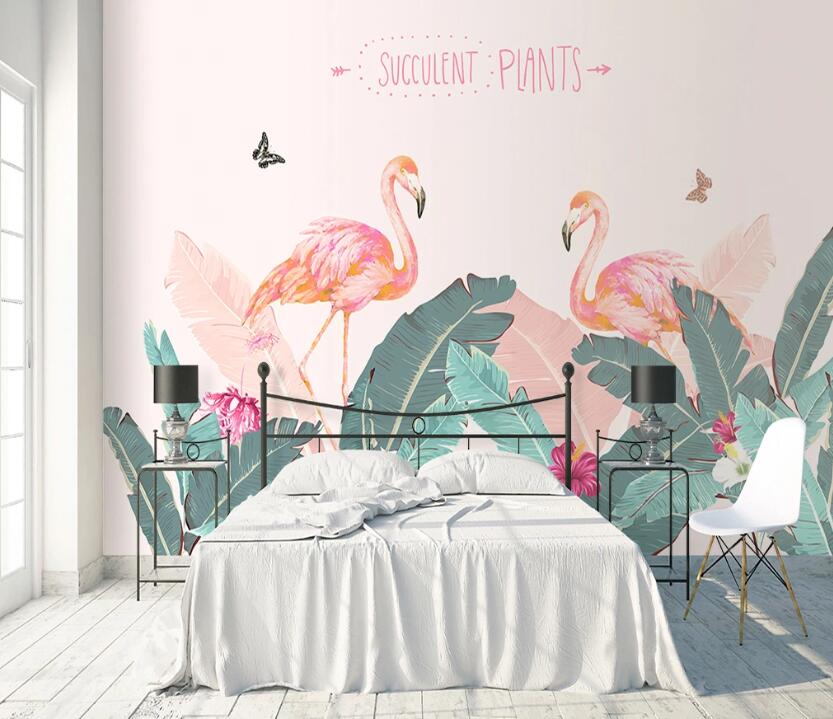 3D Flamingo Plant WC72 Wall Murals Wallpaper AJ Wallpaper 2 