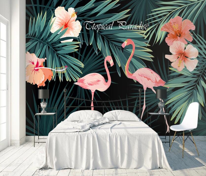 3D Flamingo Leaves WC52 Wall Murals Wallpaper AJ Wallpaper 2 